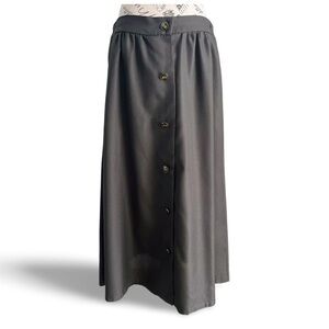 Vintage Handmade Black A-Line Button Front Skirt Gold Crest Buttons